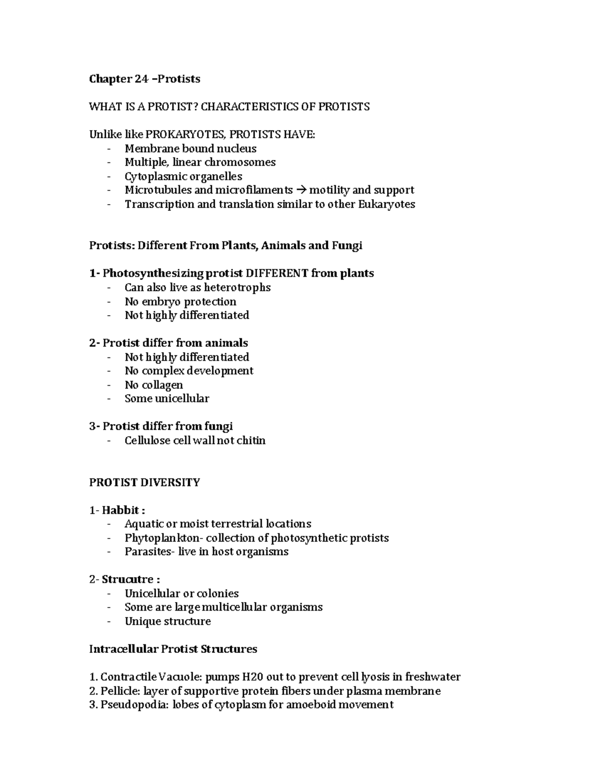 Chapter 24 –Protists *Notes - Chapter 24 WHAT IS A PROTIST ...