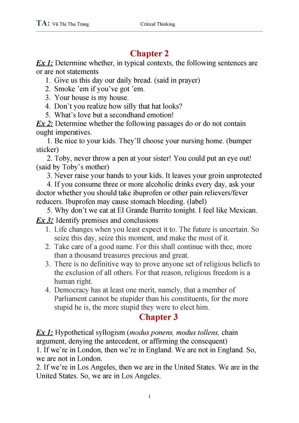 BT Review Midterm - For Mid - Chapter 2 Ex 1: Determine Whether, In ...