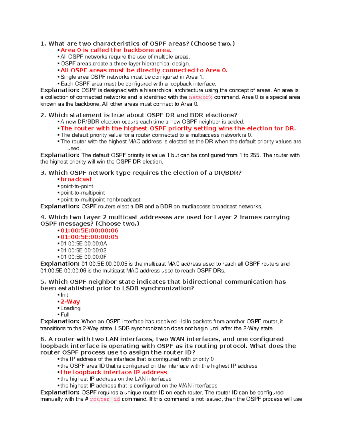 Chapter 8 Quiz – OSPF (Answers) CCNPv 8 Encor - 1. What Are Two ...