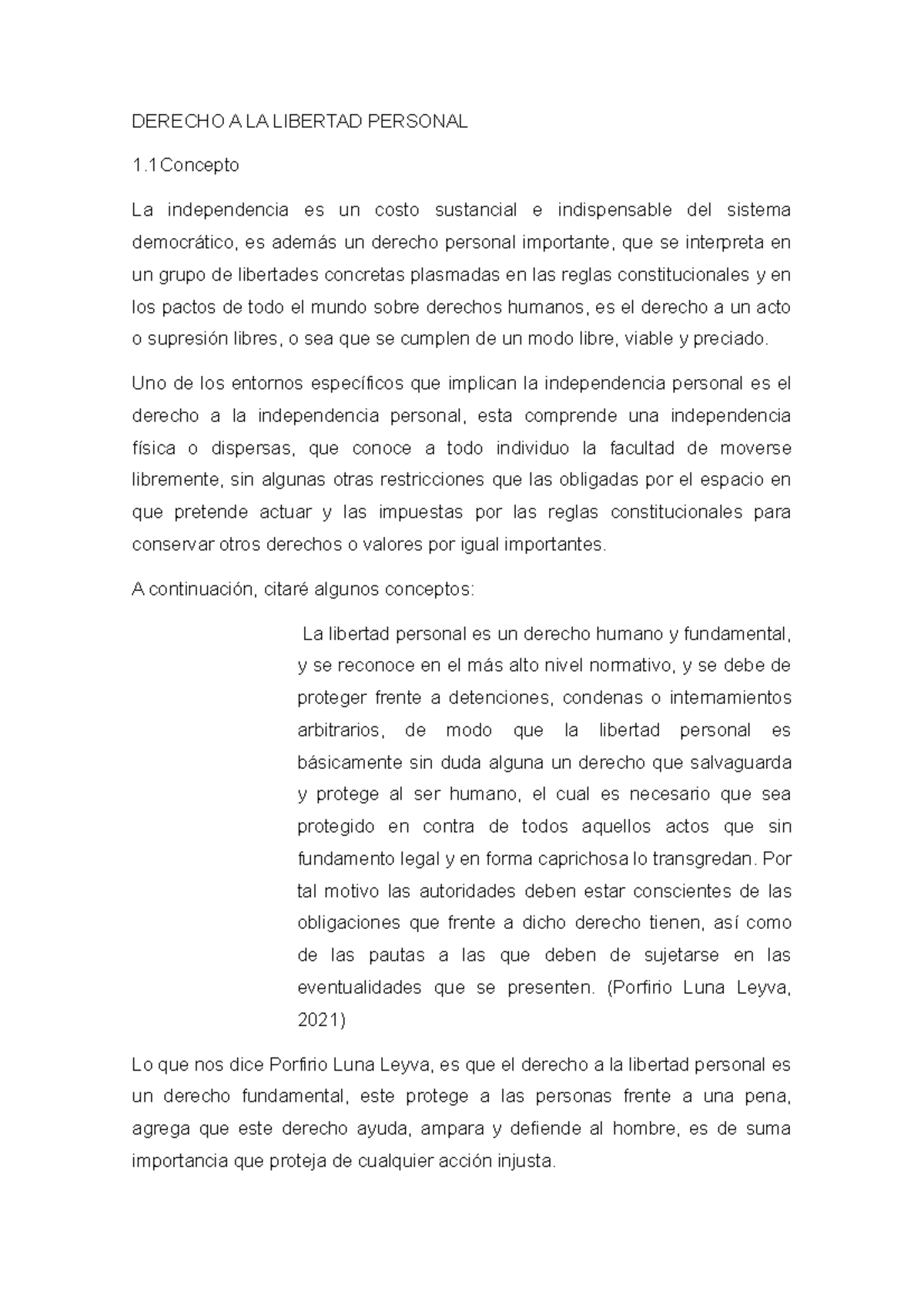 Derecho A La Libertad Personal Concepto Derecho A La Libertad