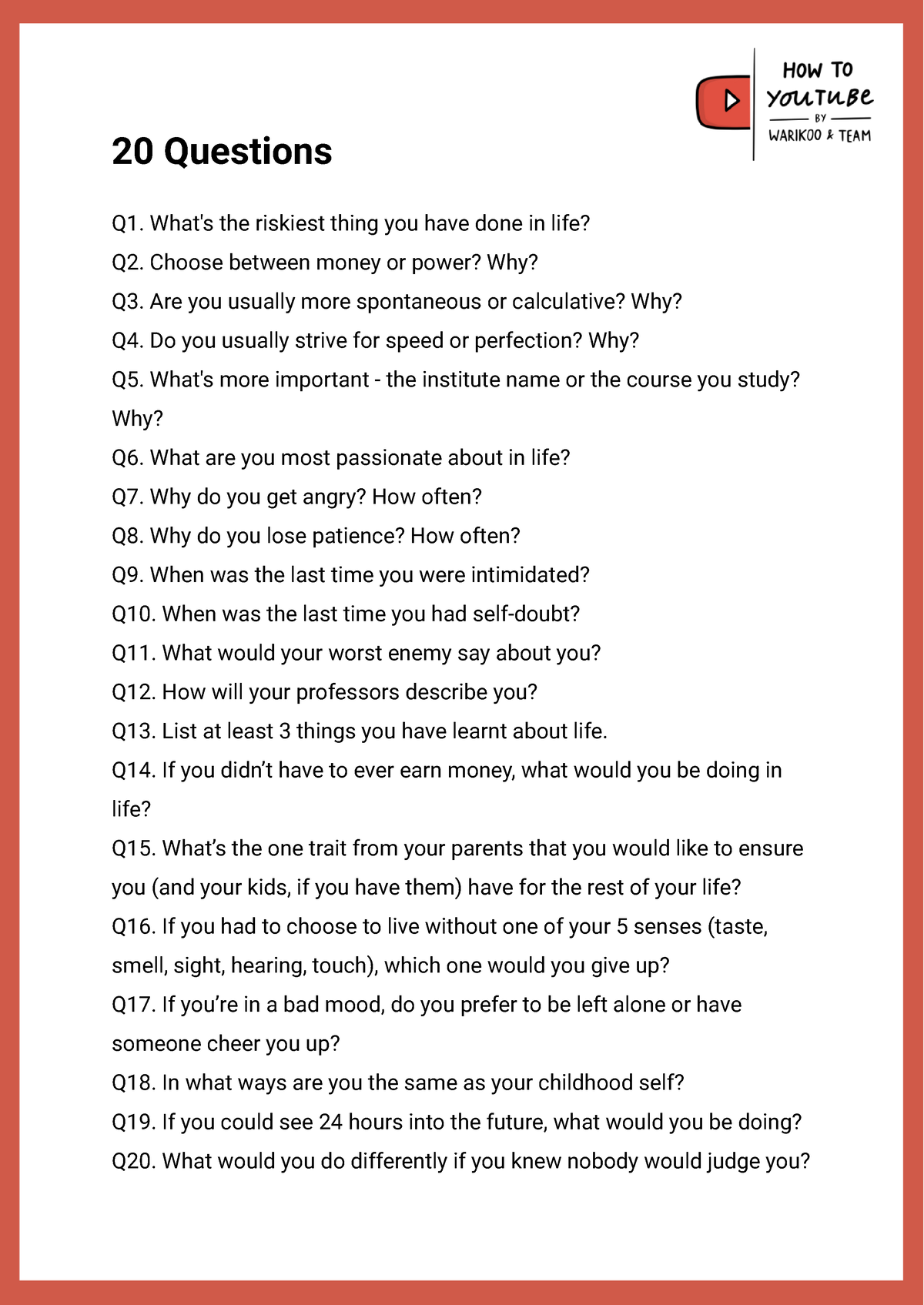 20 Questions - jgvjhbkjbhgvmjmn - 20 Questions Q1. What's the riskiest ...
