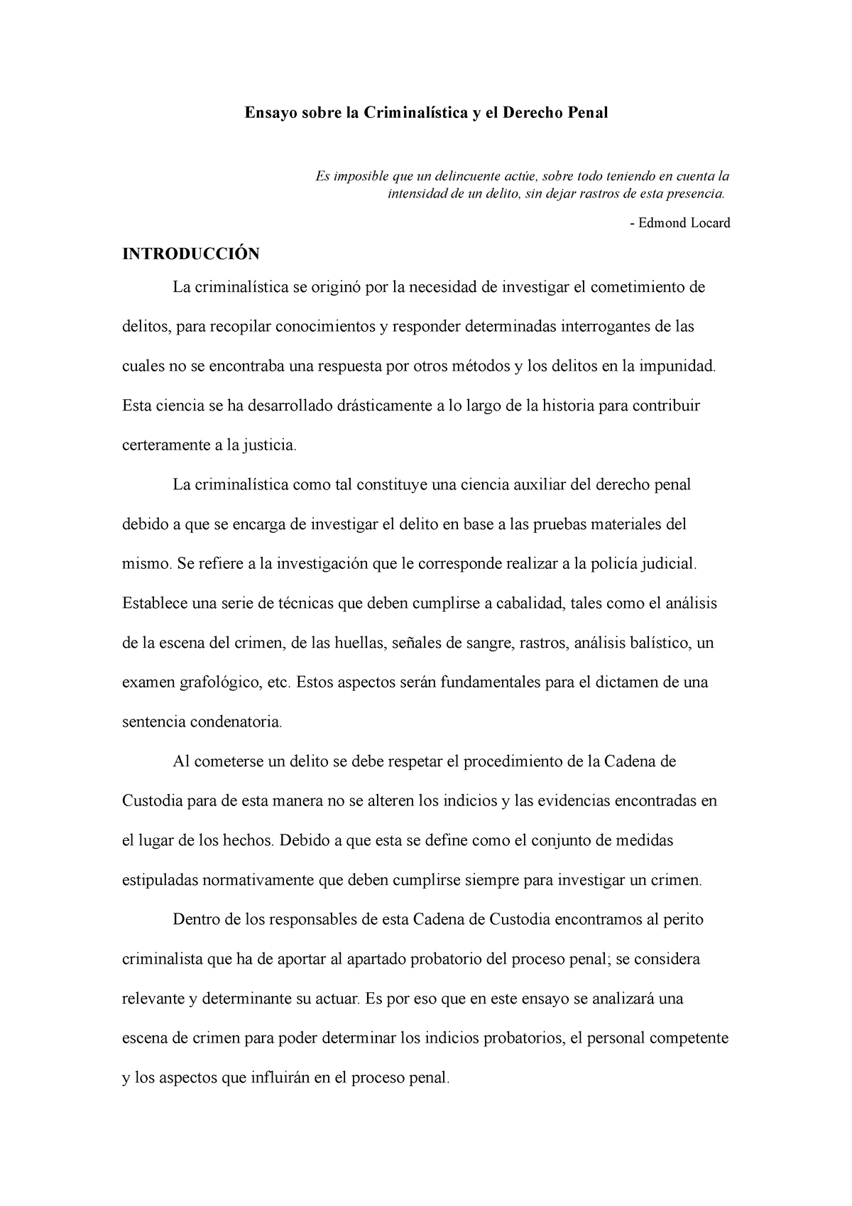 Ensayo Sobre La Criminalística Y El Derecho Penal - Ensayo Sobre La ...