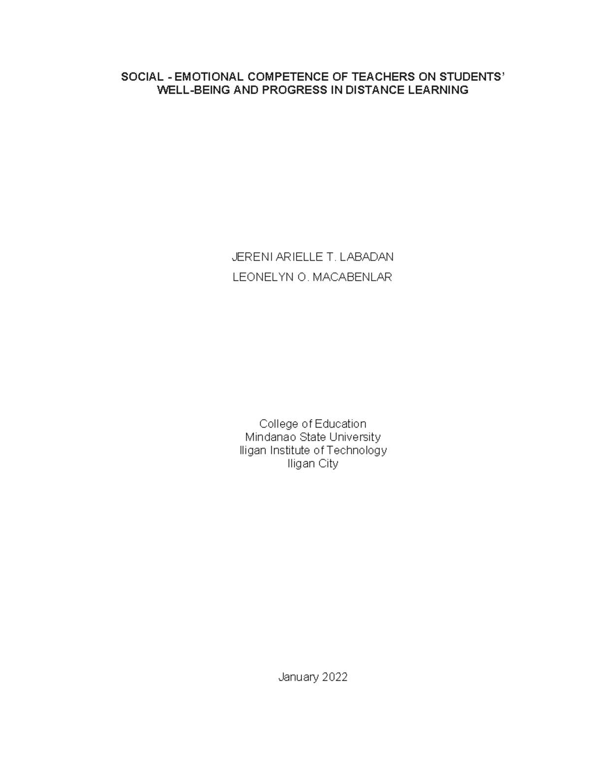 Thesis Paper for College Students - Copy - SOCIAL - EMOTIONAL ...