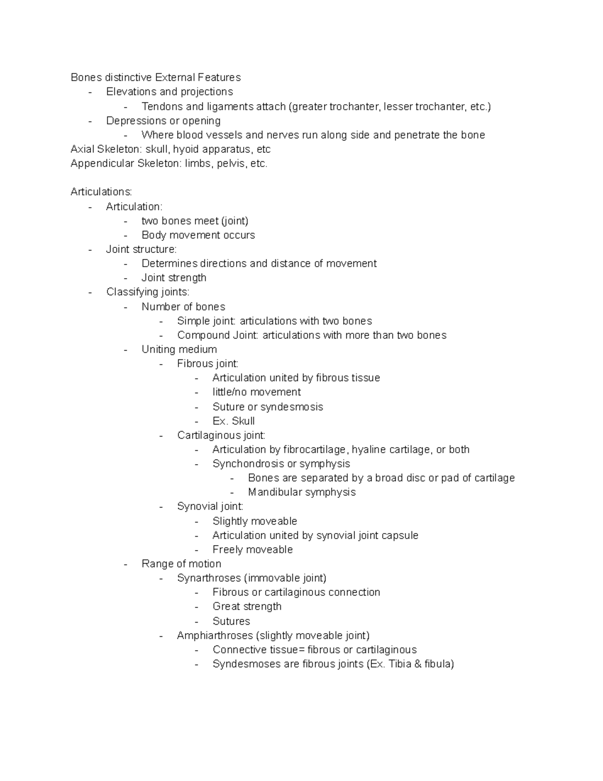 Joints:movement Lecture - Bones Distinctive External Features 