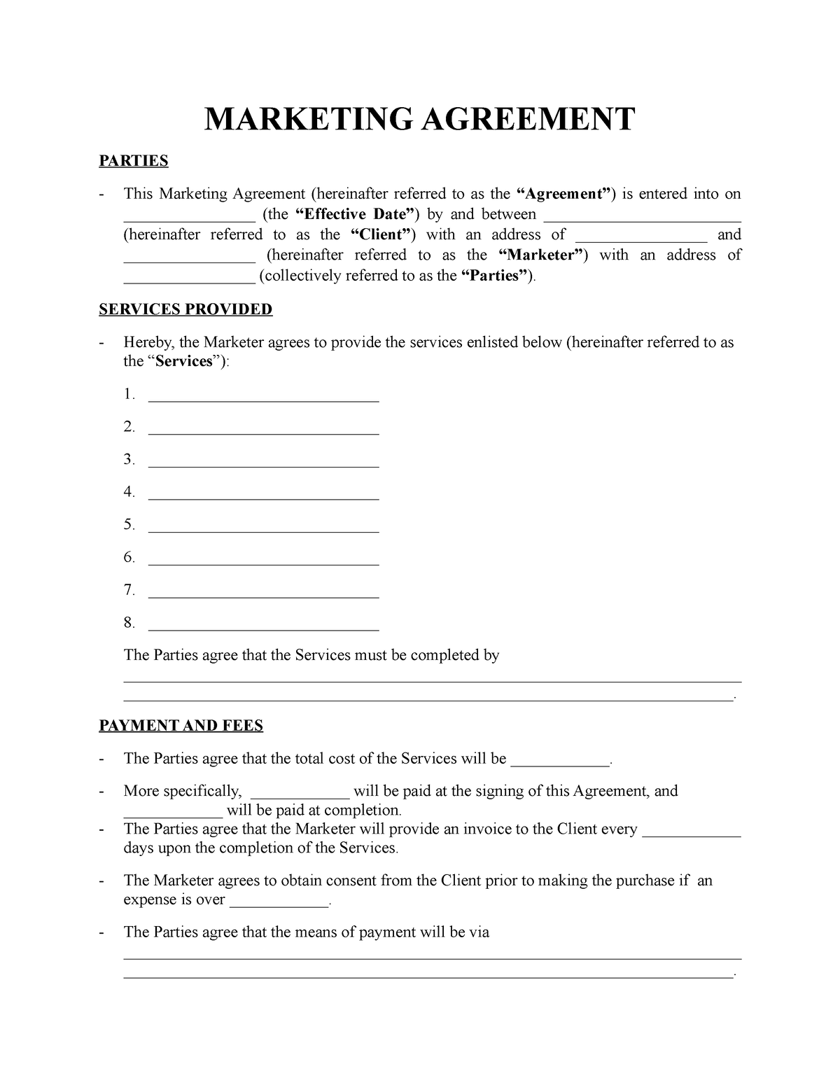 Marketing Agreement Template Signaturely - MARKETING AGREEMENT PARTIES ...