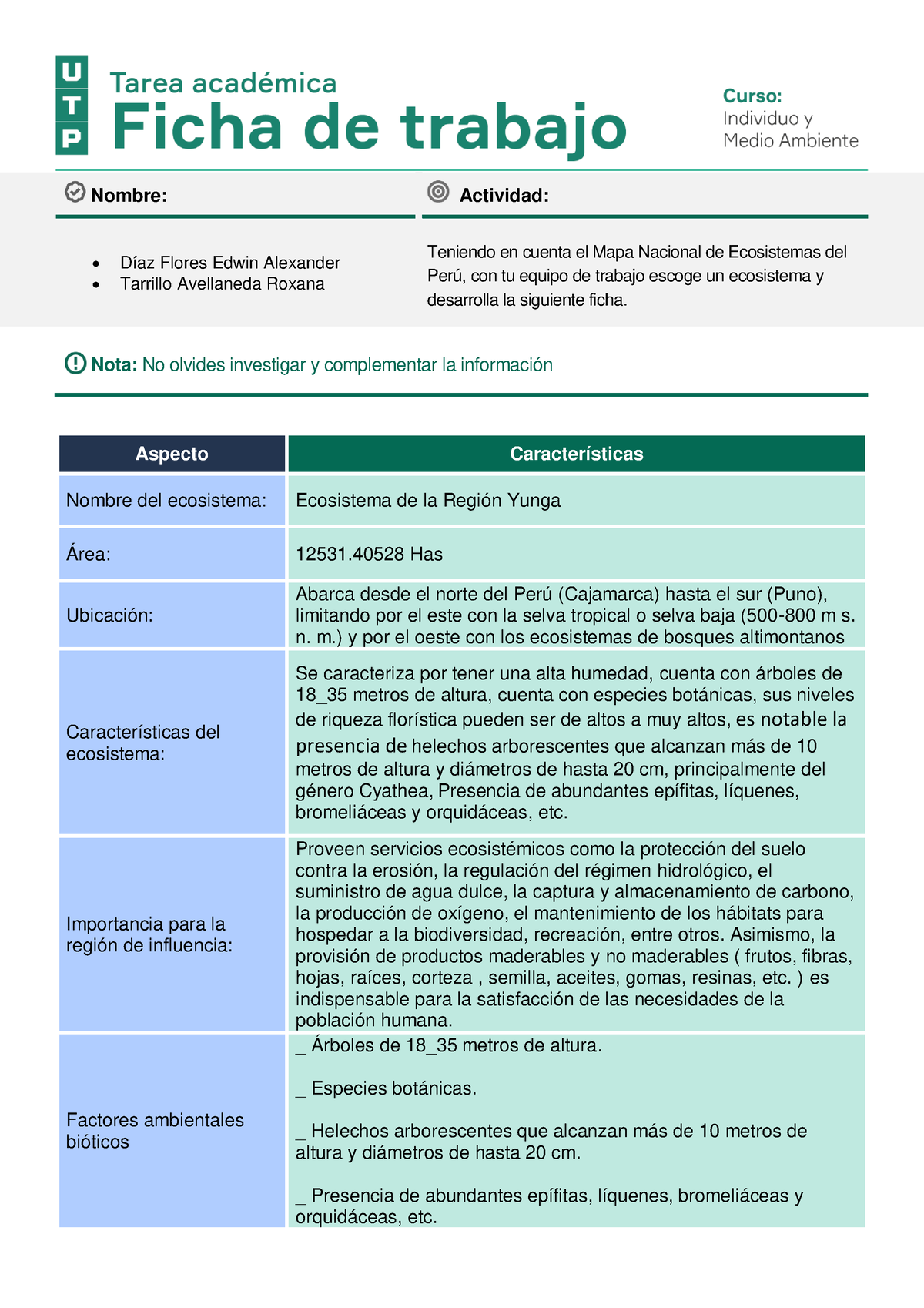 Trabajo Realizado De La Semana Ecosistema Del Per Individuo Y Medio Ambiente Studocu