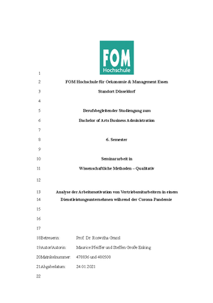 Wissenschaftliche Methode - Qualitativ Hausarbeit - FOM Hochschule Für ...