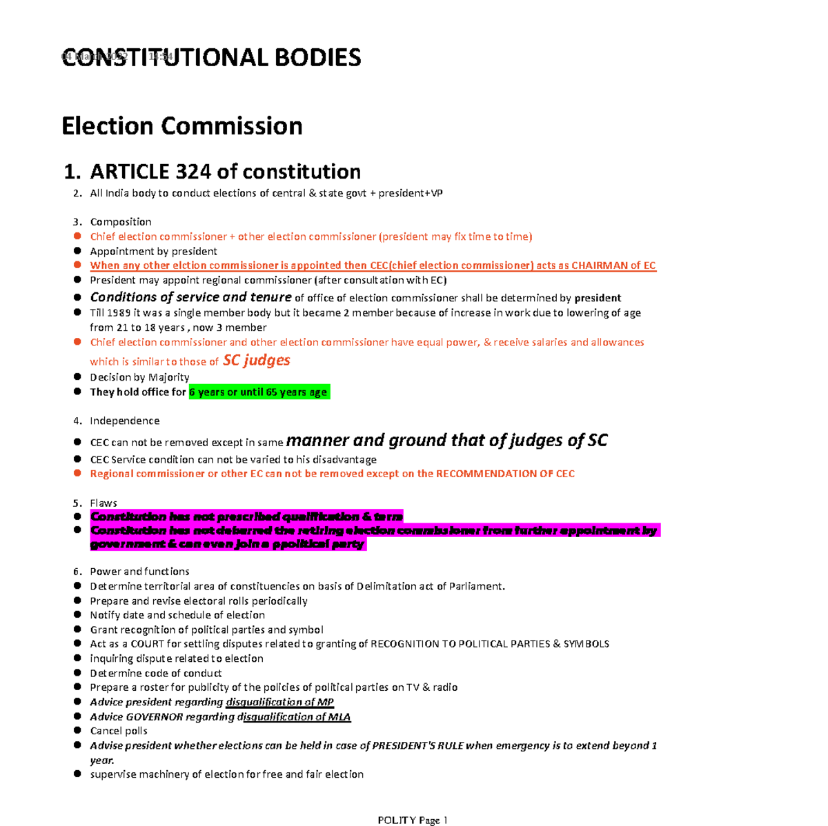 Constitutional Bodies - CONSTITUTIONAL BODIES Election Commission 1 ...