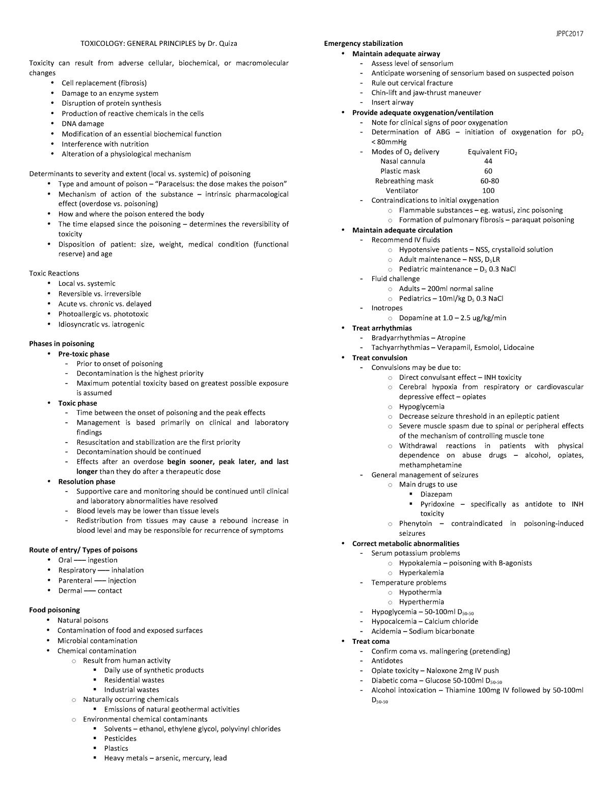 Toxicology Lecturette Notes - JPPC TOXICOLOGY: GENERAL PRINCIPLES by Dr ...