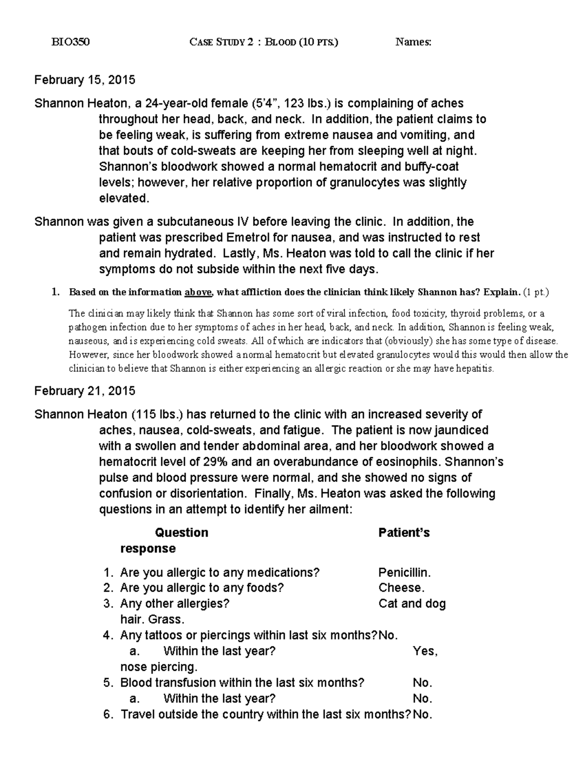 Case+Study+2 Blood - Lab case study for bio 350 with Mark Thomas ...