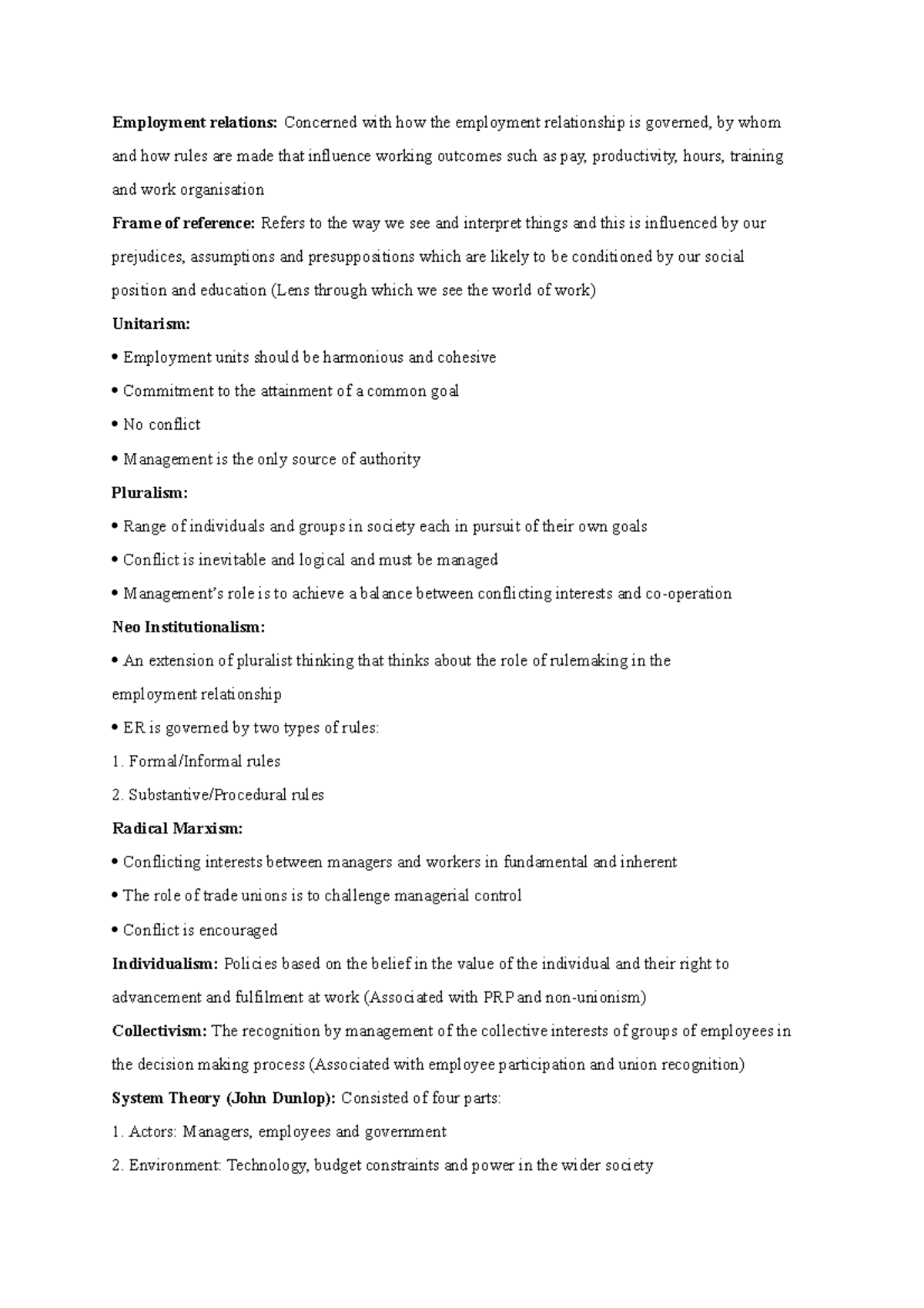 Employment relations - Notes on the entire course - Employment ...