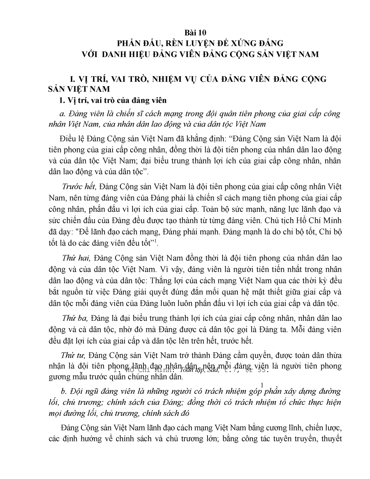 Bài 10 lớp Đảng viên mới - BAK39 - HỒ Chí Minh: Toần tập, Sđd, t, tr 55. 1 Bài 10 PHẤN ĐẤU, RÈN - Studocu