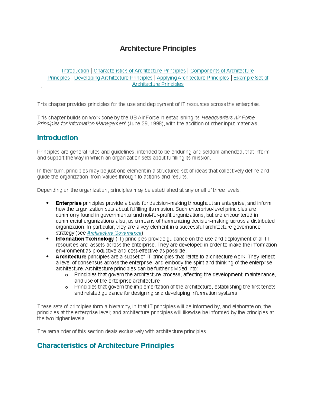 Architecture Principles - This chapter builds on work done by the US ...