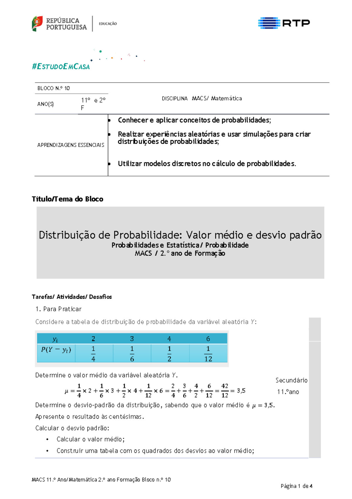 10 MACS 11 Ano Distribui o De Probabilidade Valor M dio E Desvio 