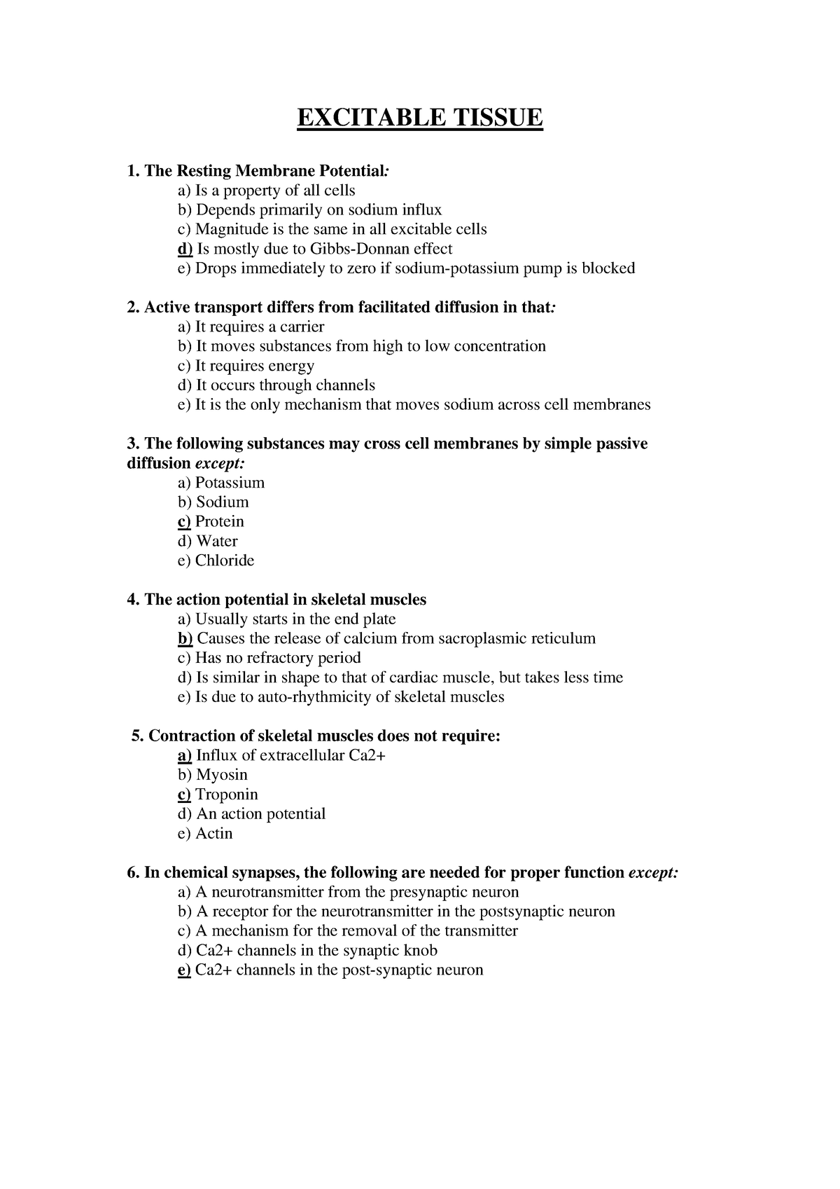 Physiology Mcq Of Excitable Tissues Excitable Tissue The Resting Membrane Potential A Is