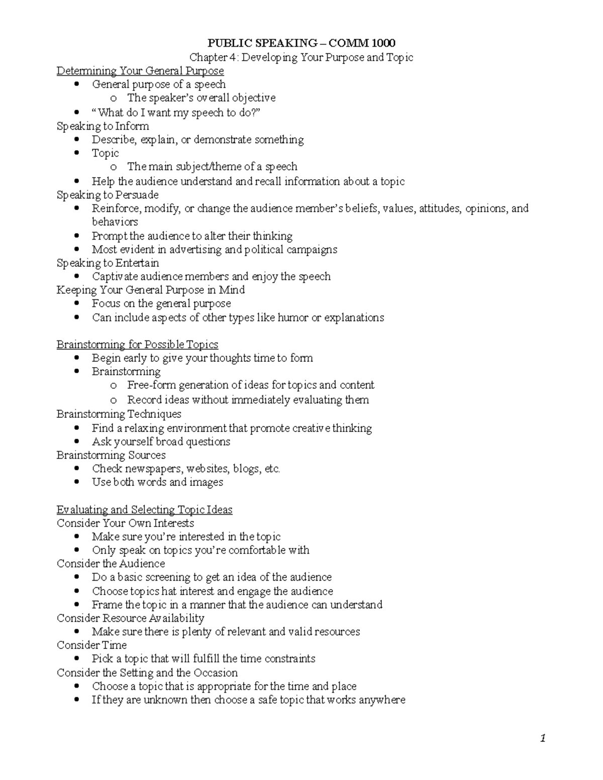 Chapter 4 - comm 1000 - PUBLIC SPEAKING – COMM 1000 Chapter 4 ...