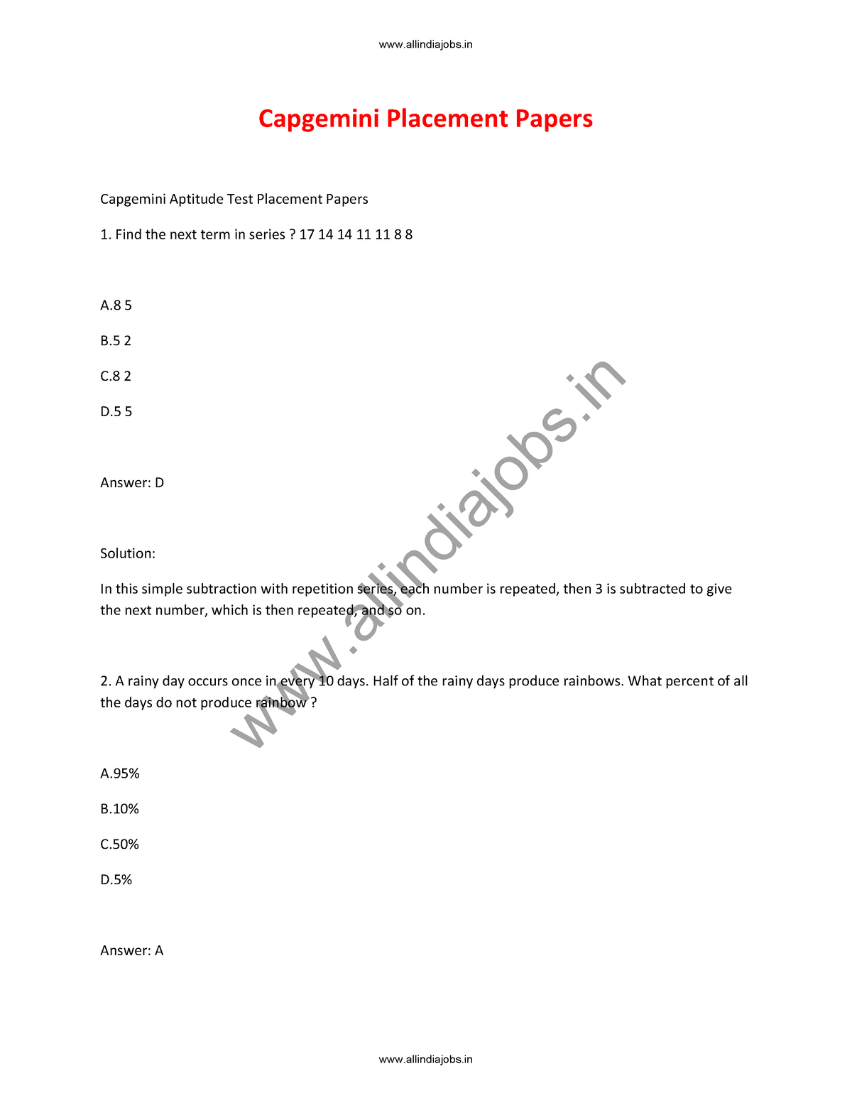 Capgemini Aptitude Test Papers With Solutions
