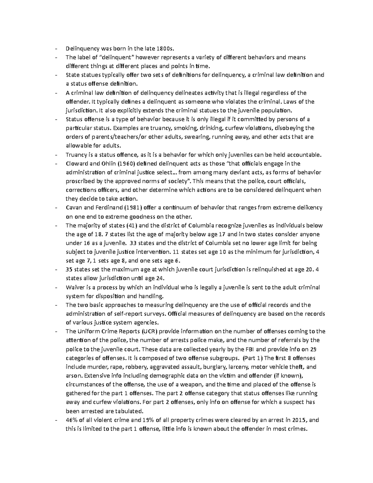 JJ Chapter 1 notes Delinquency, A criminal law definition of delinquency, Status offense