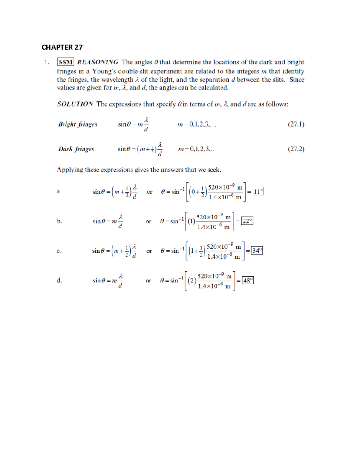 Chapter 27 -HW Review - CHAPTER 27 1. SSM REASONING The angles 0 that ...