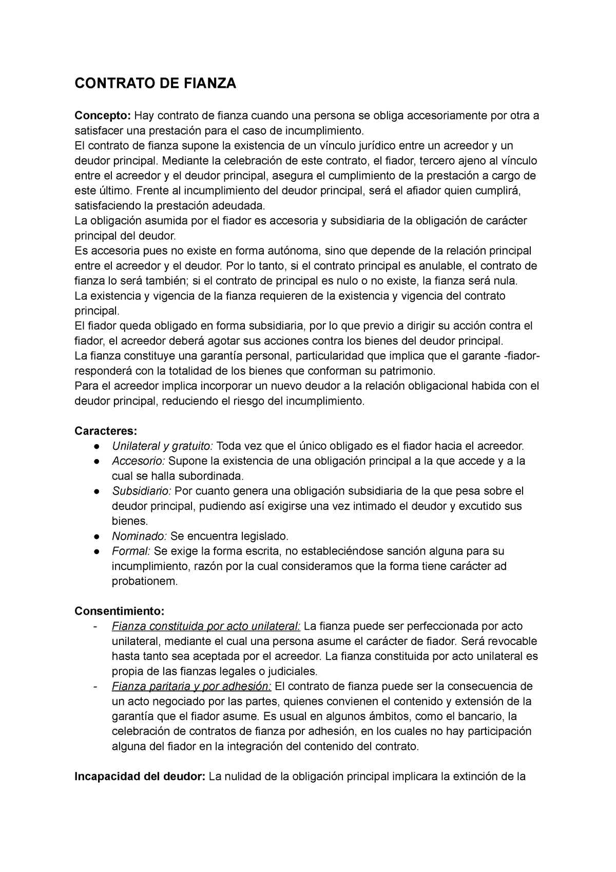 Contrato De Fianza Resumen De La Clase Dada Por Esteban Otero Contrato De Fianza Concepto 7250