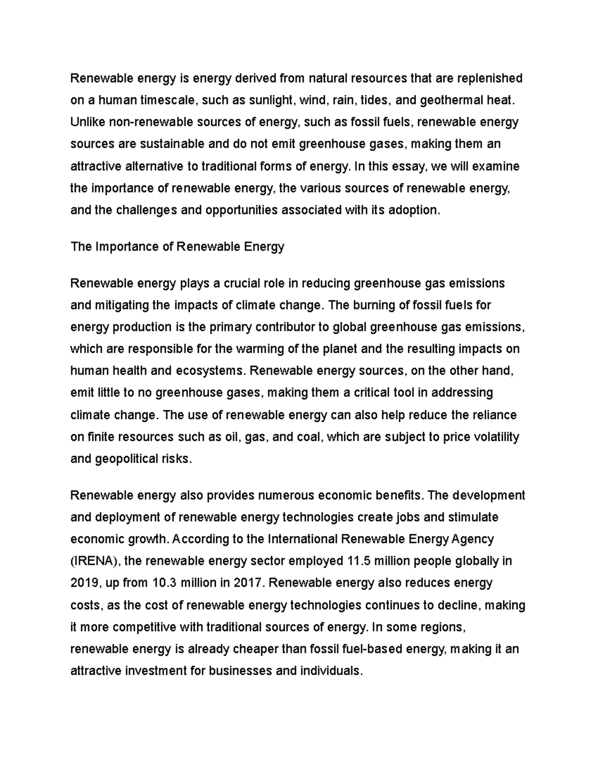 Studoc-2 - Class notes - Renewable energy is energy derived from ...