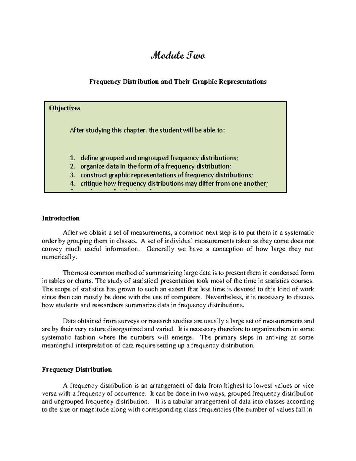 Module 2 - Frequency Distribution - Module Two Frequency Distribution ...