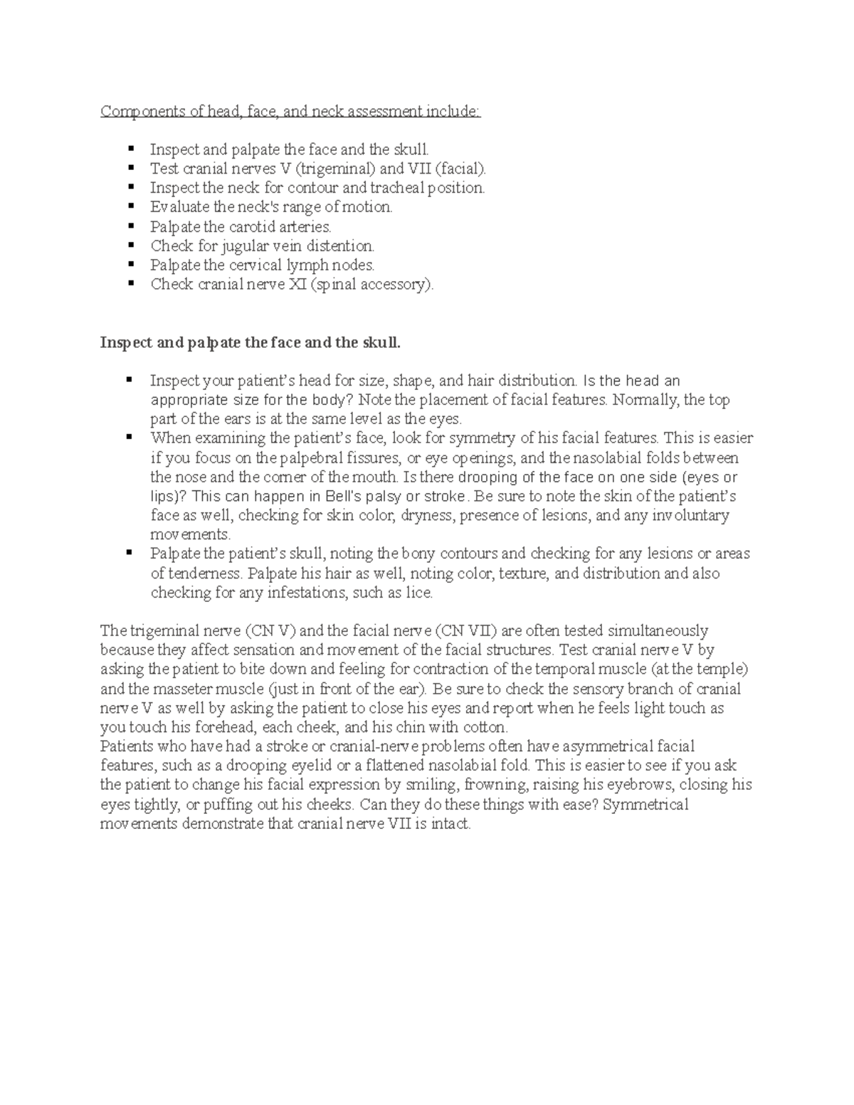 Head face and neck assessment.docx Components of head, face, and neck