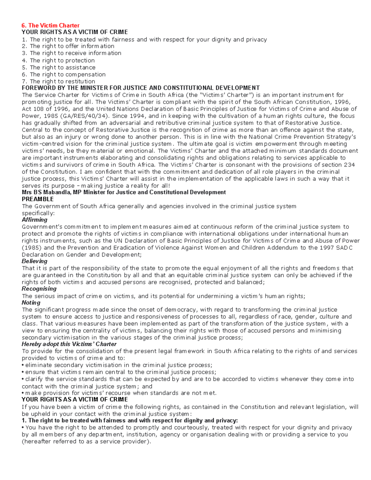 The Victims Rights Charter - The Victim Charter info.gov/othercs/2004 ...