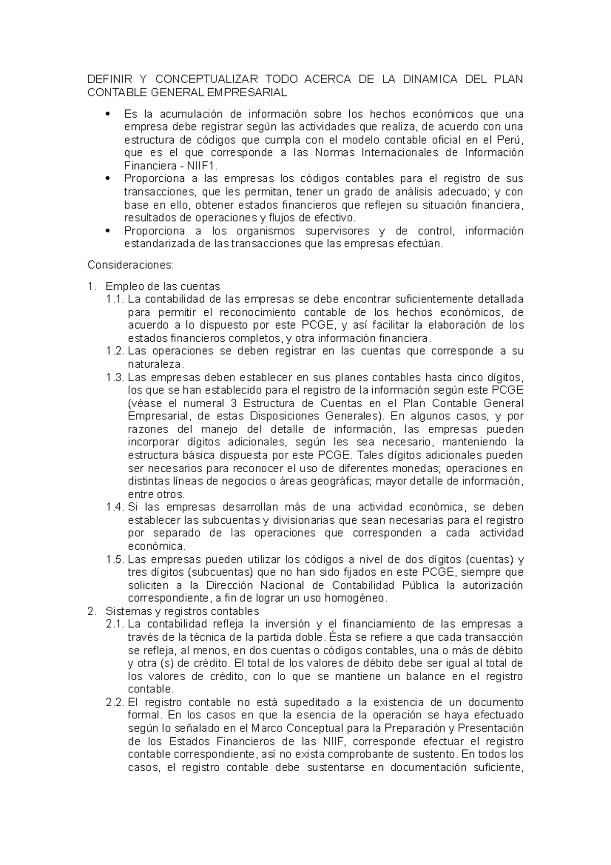 Definir Y Conceptualizar TODO Acerca DE LA Dinamica DEL PLAN Contable ...