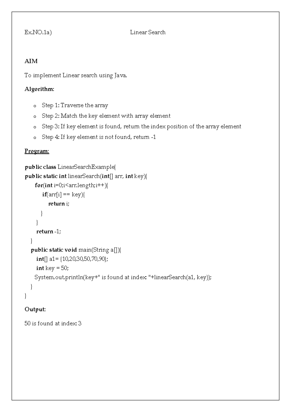 Cs3381 lab mannaul - Ex.NO) Linear Search AIM To implement Linear ...