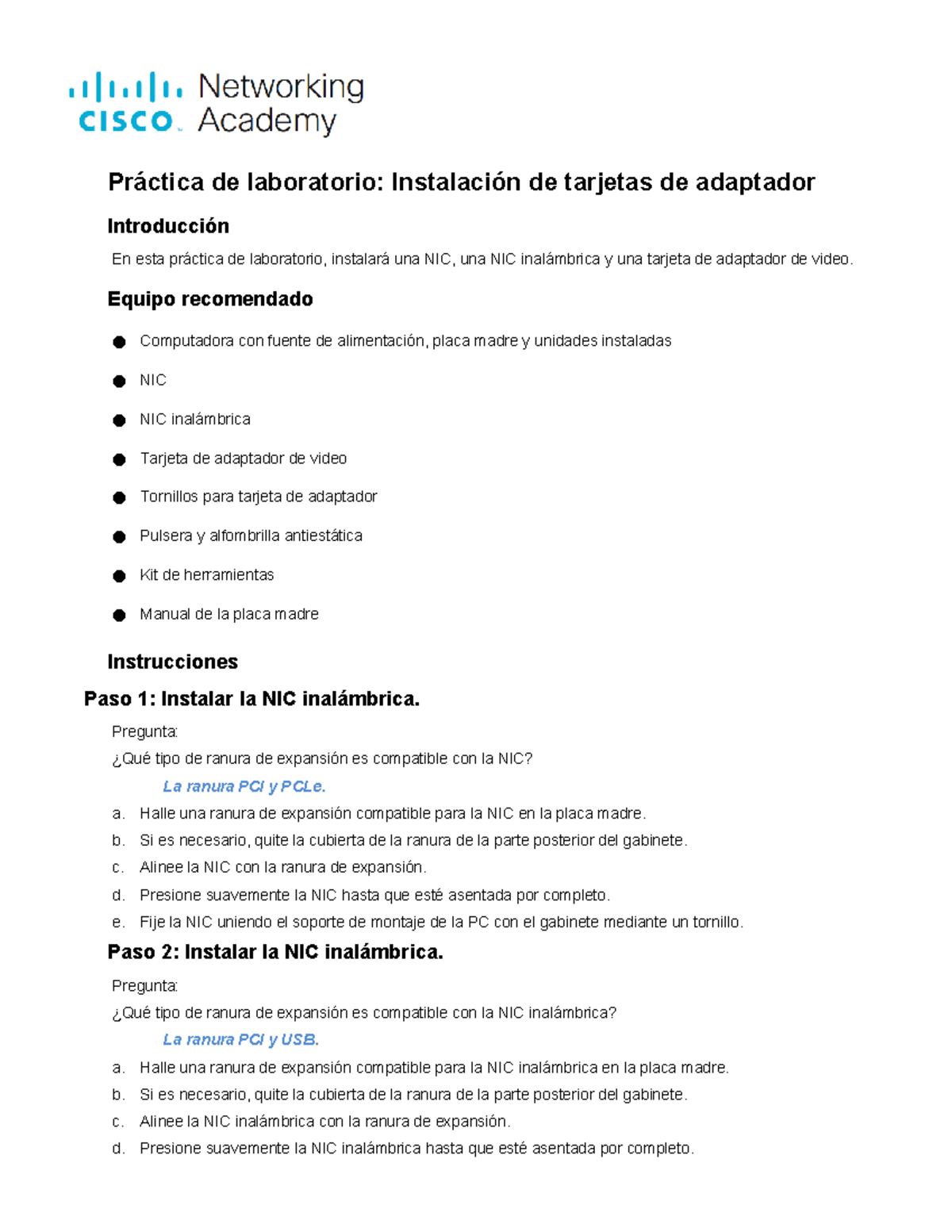 2.1.5.6 Lab Install Adapter Cards Práctica de laboratorio