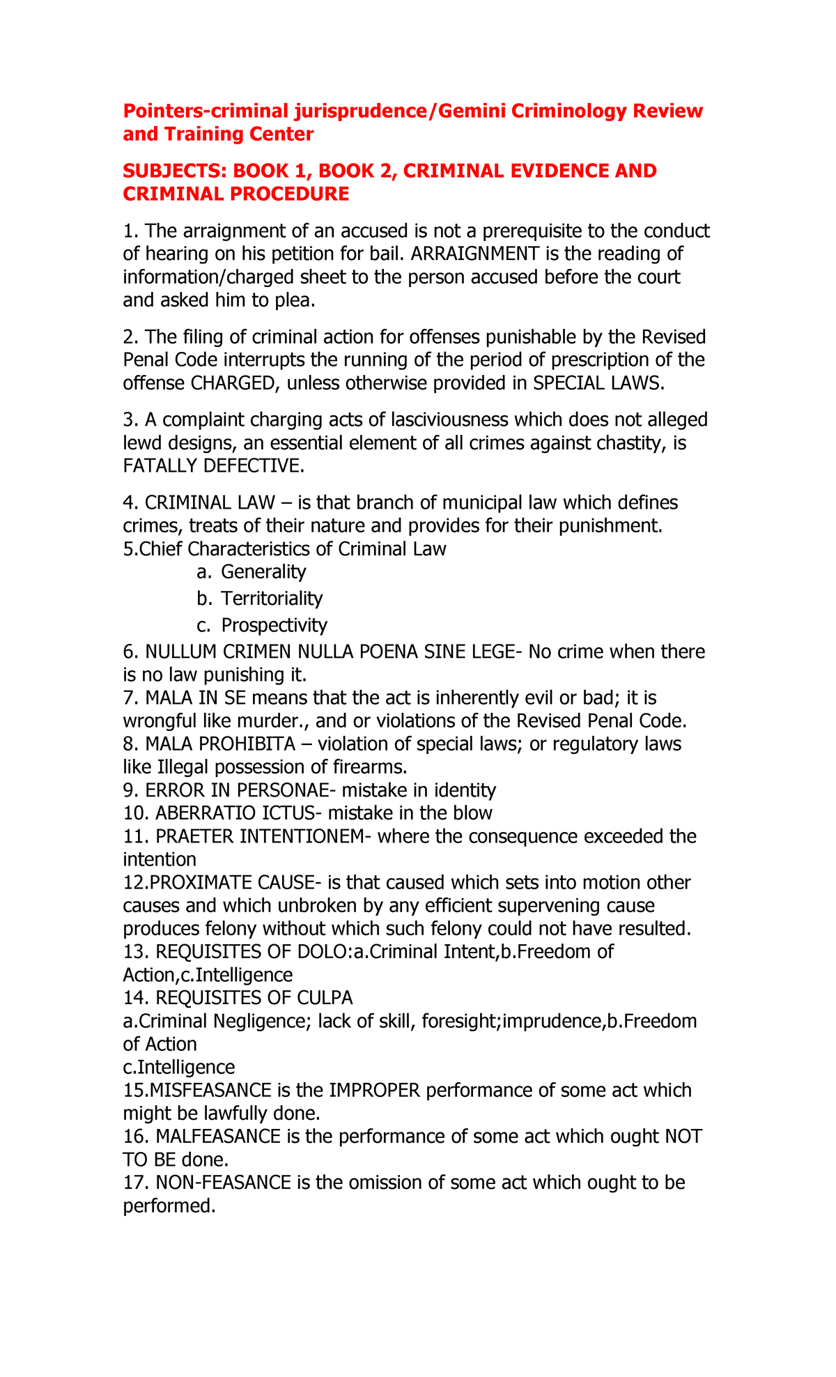 Criminal LAW AND Jurisprudence Summary - Pointers-criminal ...