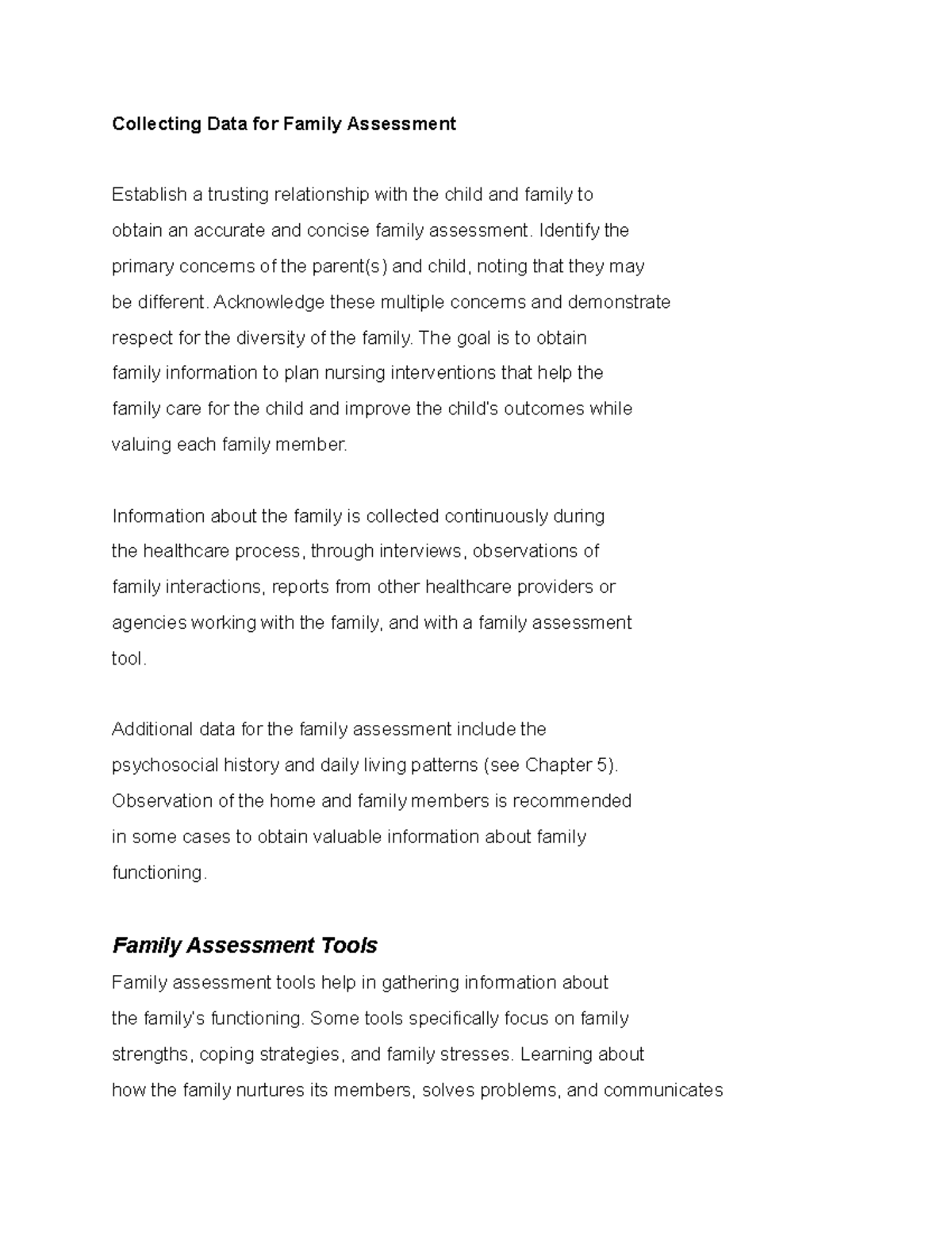 Collecting Data for Family Assessment - Collecting Data for Family ...