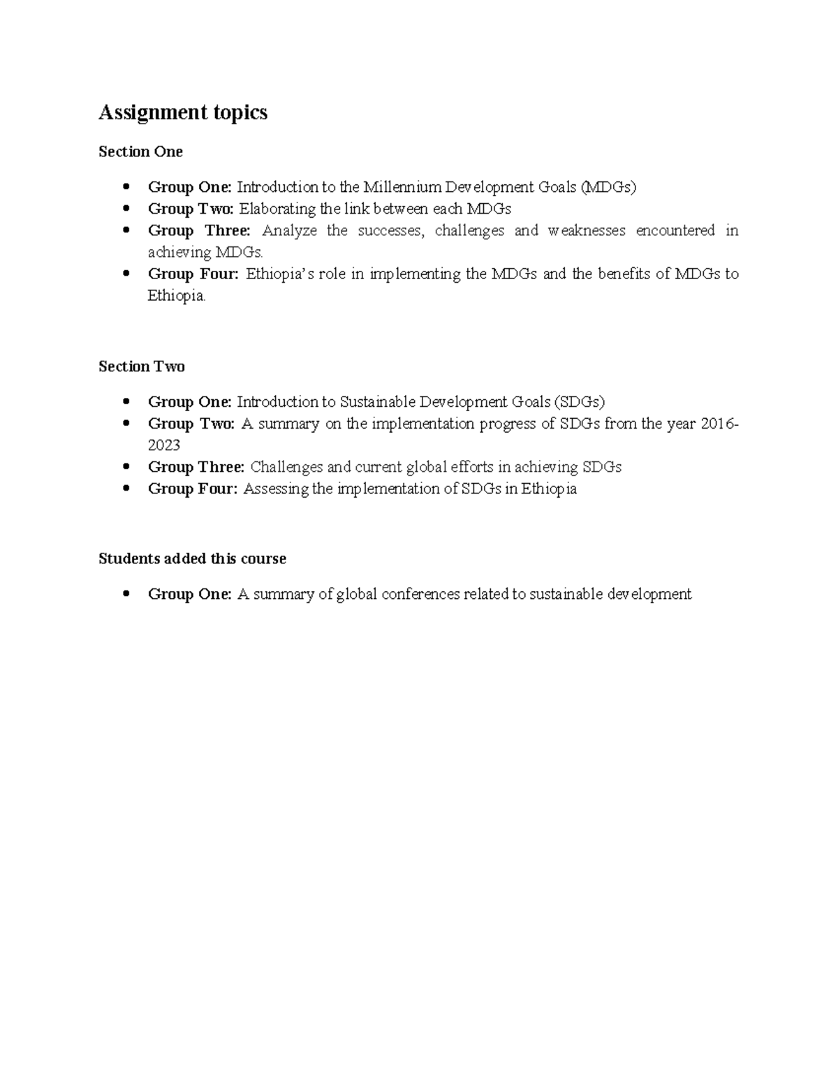 Assignment topics and revised guideline - Assignment topics Section One ...