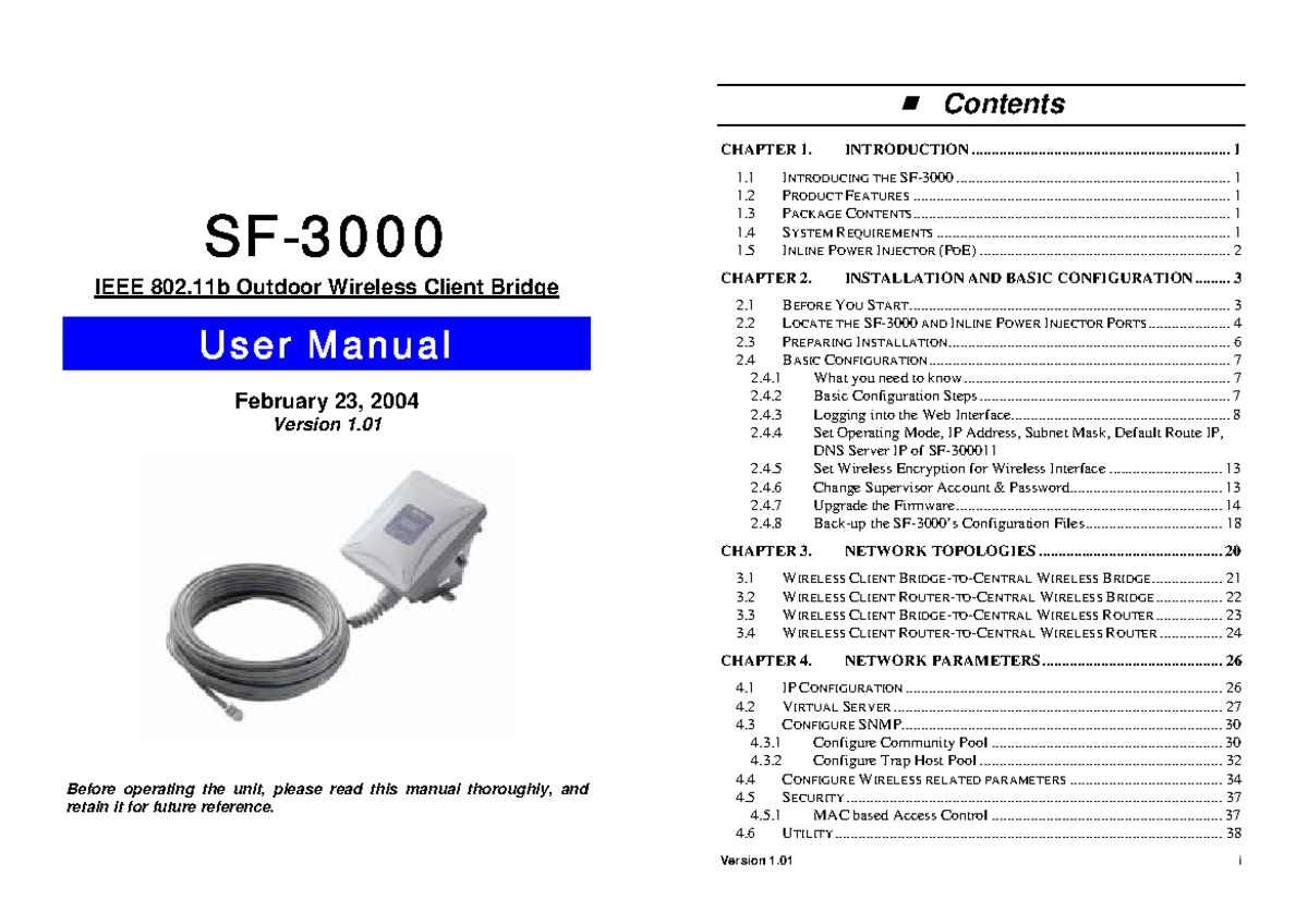 UM - Send Far SF-3000 Access Point - Contents CHAPTER 1. 802 Outdoor ...