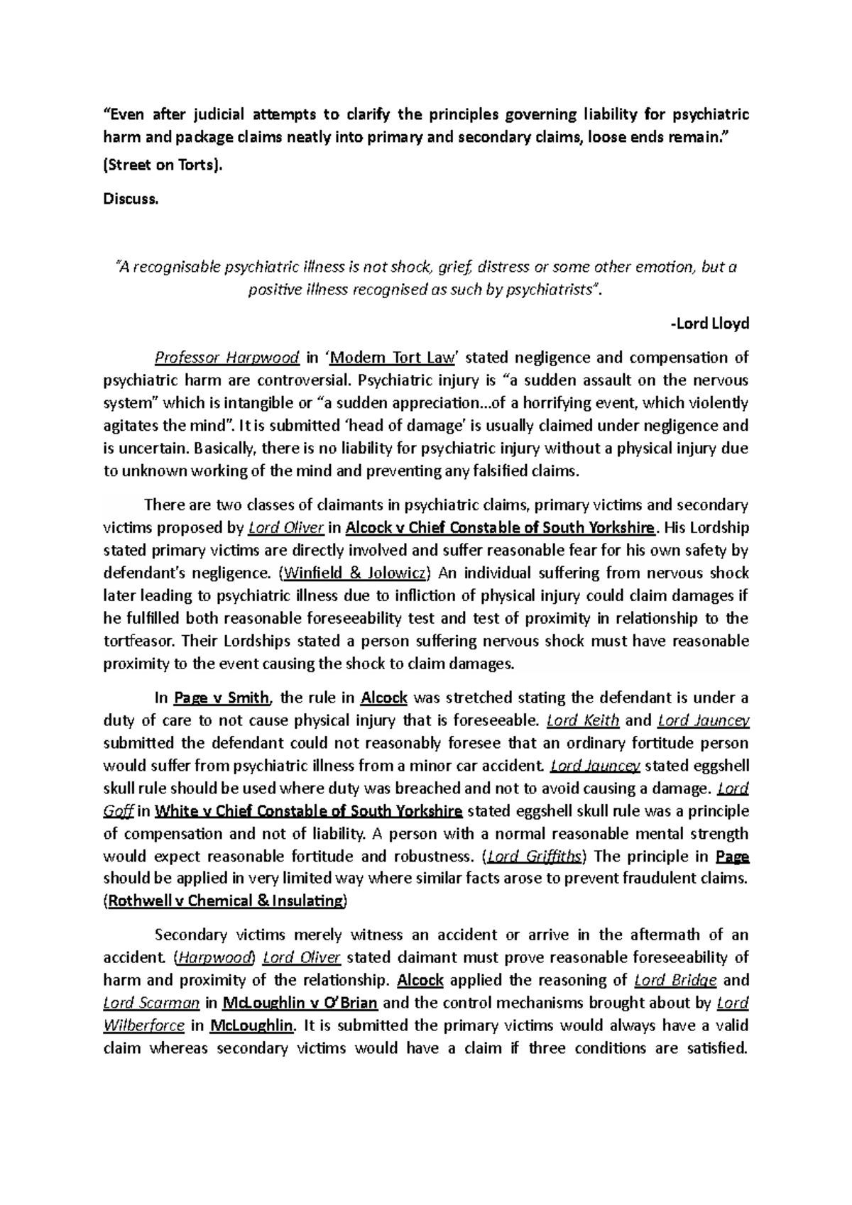 Damages for psychiatric injury picture