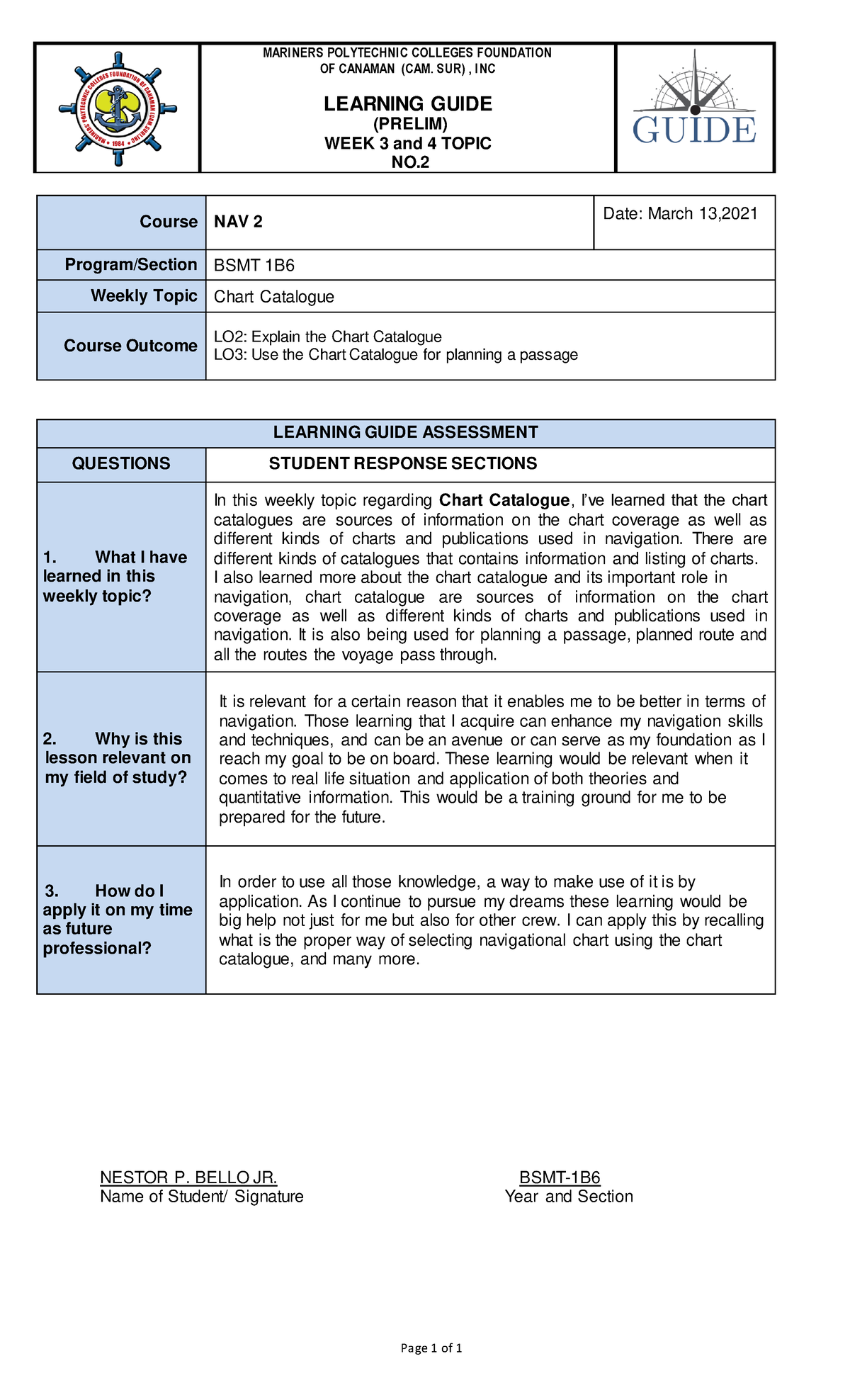 WEEK 3 & 4 Learning- Guide-Navigational Instruction in the parameter ...