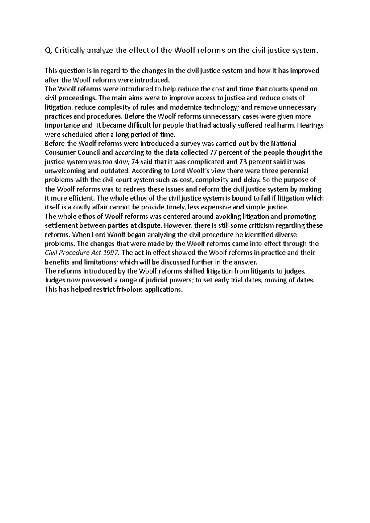 Q Civil Cases English Legal System M3036 Sussex Studocu