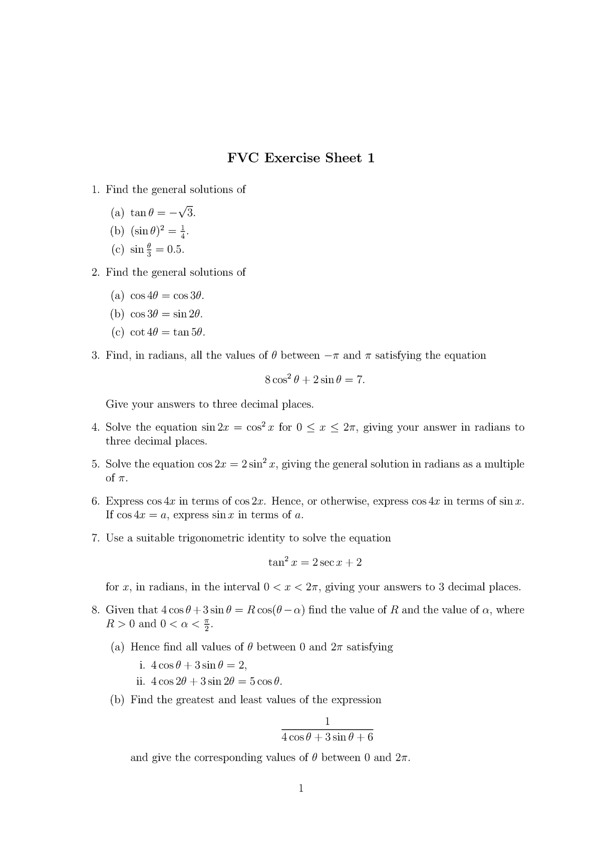 Term 1 Fvc Exercise Sheets With Solutions Function Vector And Studocu