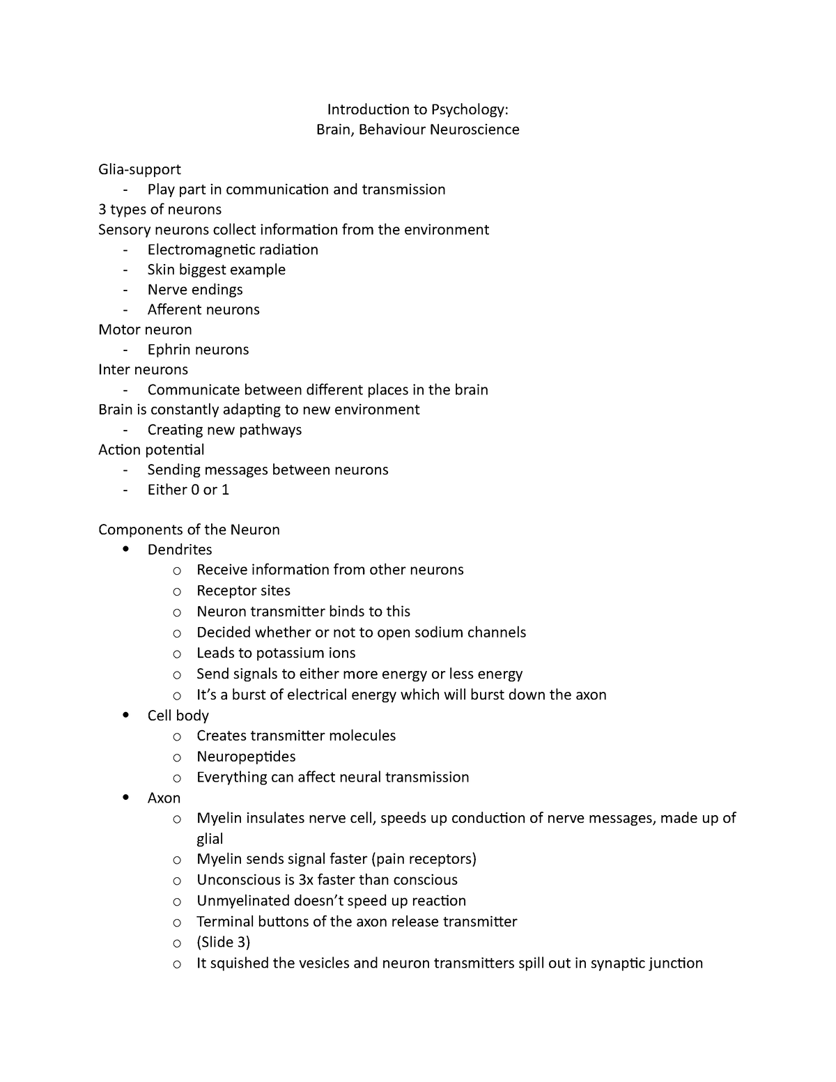 Chapter 3 Biological Bases Of Behaviour Introduction To Psychology Brain Behaviour 