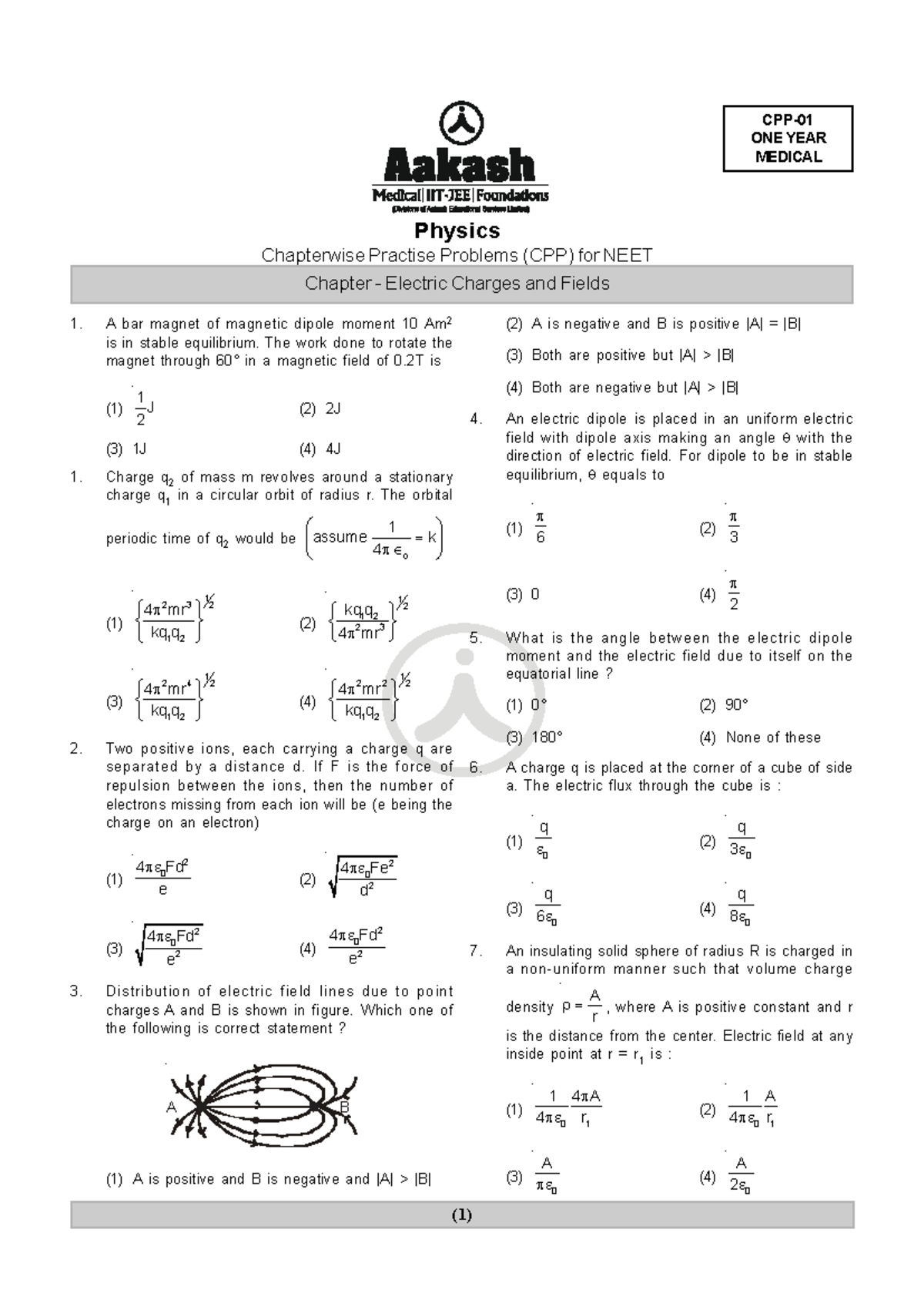 612885039 Aakash CPP 1 - A bar magnet of magnetic dipole moment 10 Am 2 ...