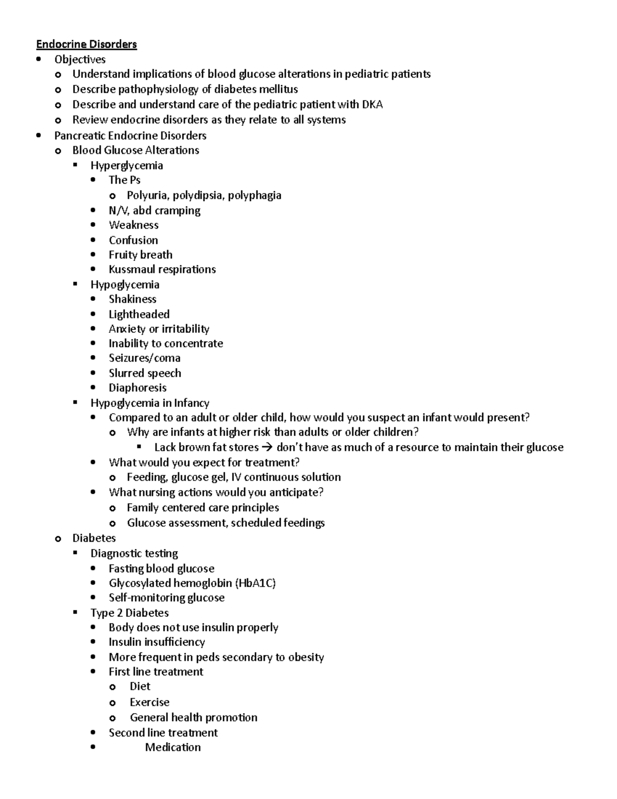 Post Exam 2 Notes Exam Study Guide Endocrine Disorders Objectives o Understand implications
