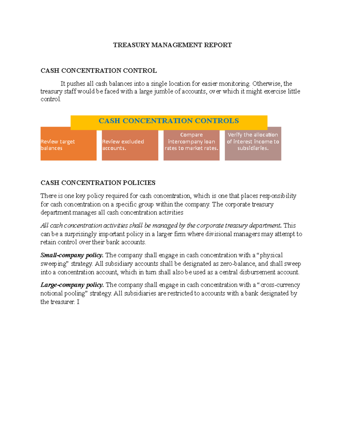 Treasury Management Report TREASURY MANAGEMENT REPORT CASH