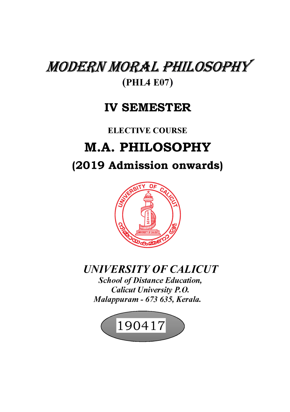 Modern Moral Philosophy 0 - MODERN MORAL PHILOSOPHY (PHL4 E07) IV ...