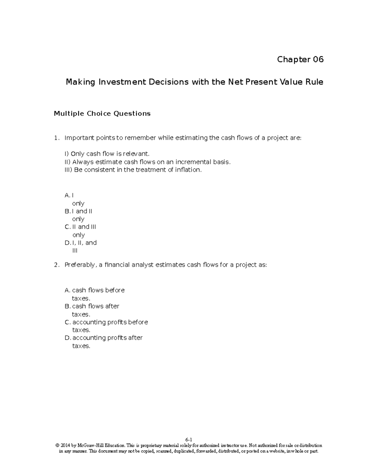 Exercise Corporate Finance Chapter 006 - Chapter 06 Making Investment ...