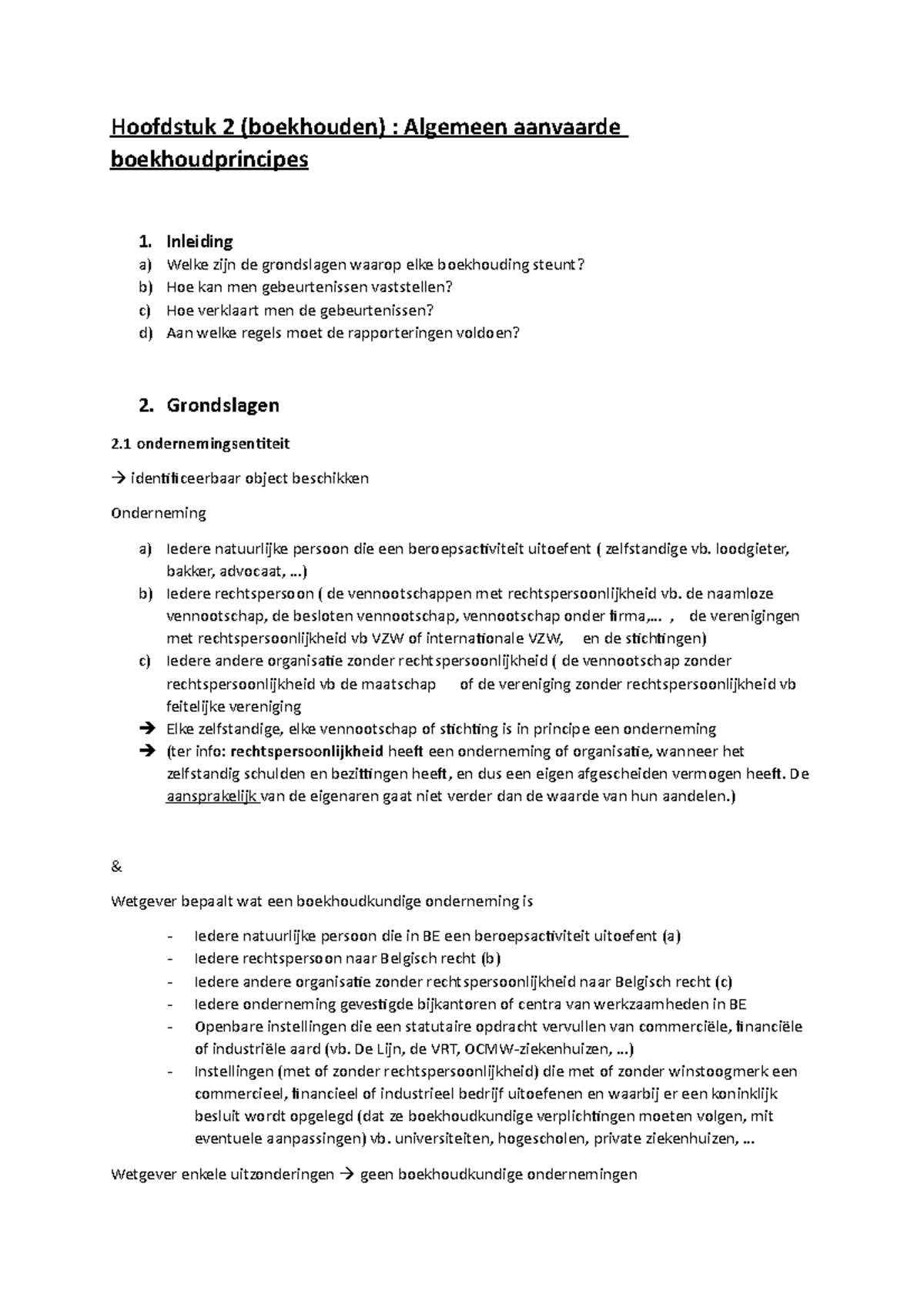 Boekhouden (hdstk 2) Samenvatting - Hoofdstuk 2 (boekhouden) : Algemeen ...