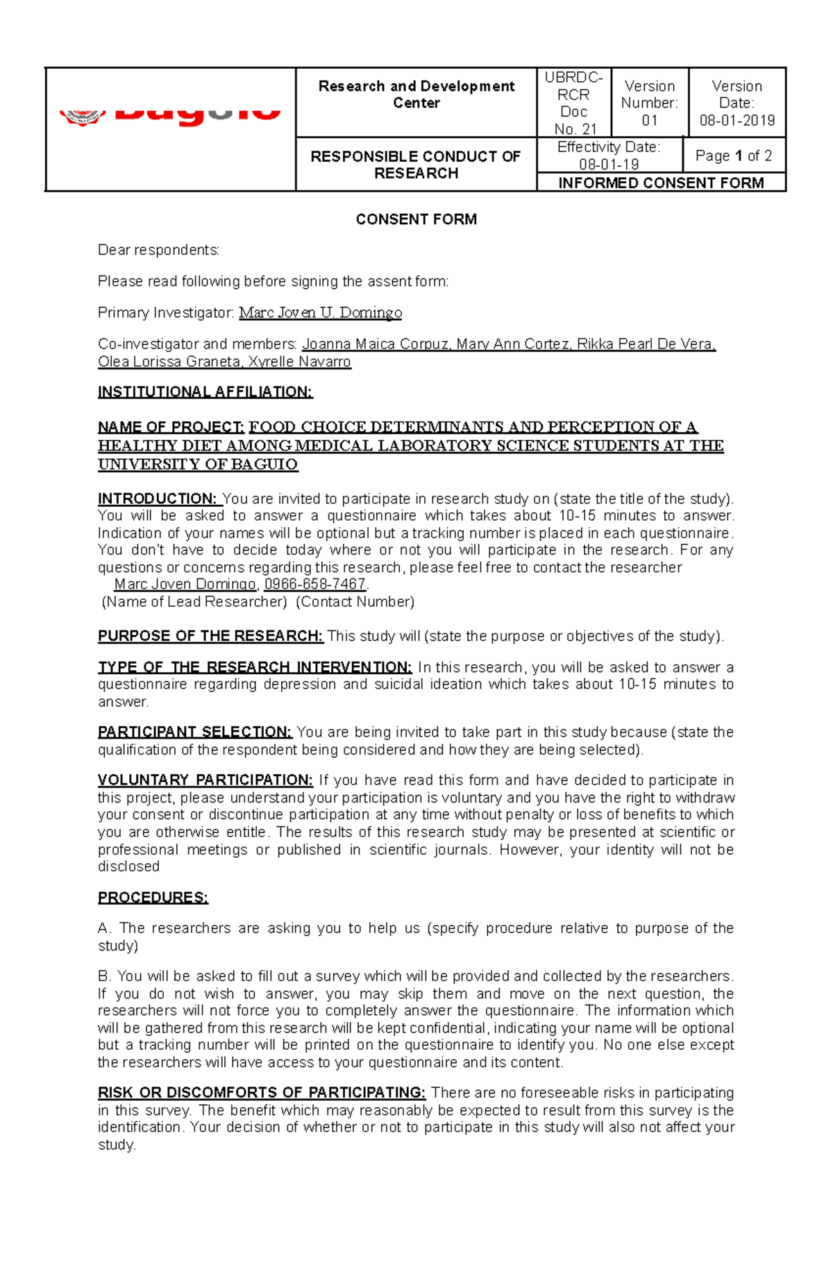 Ubrdc RCR 21 Informed Consent Form 1 - Research and Development Center ...
