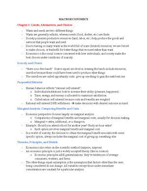 Macroeconomics CH1 Notes - MACROECONOMICS CHAPTER 1: Limits, alternatives,  and choices Economics is - Studocu