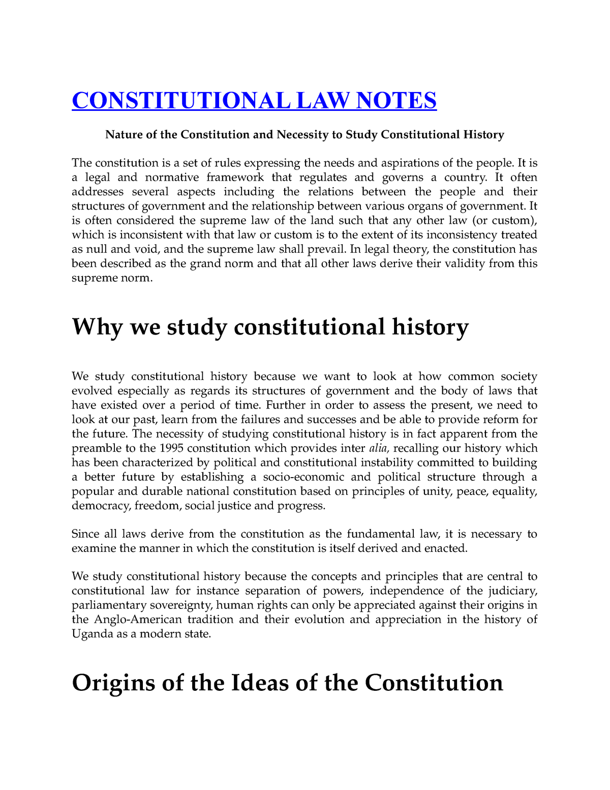 Constitutional LAW Notes - CONSTITUTIONAL LAW NOTES Nature Of The ...