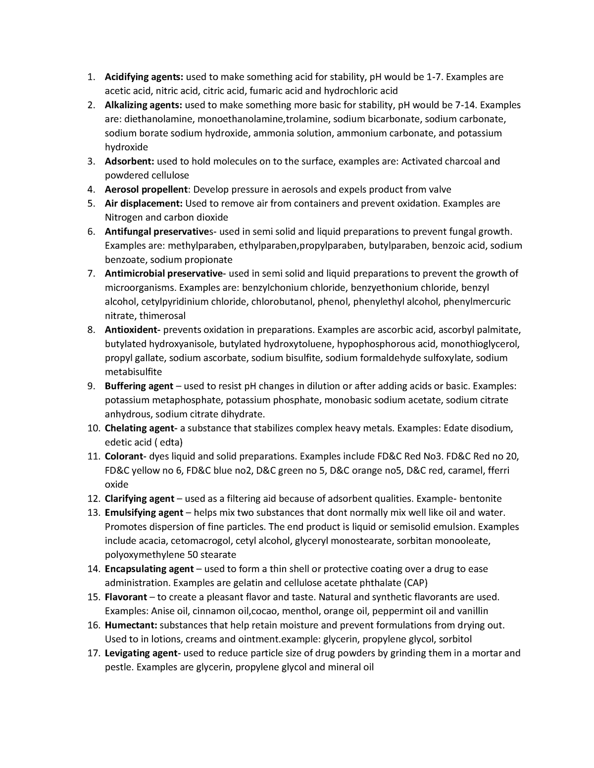 Document 69 - all excipients and examples for ceutics II - Acidifying ...